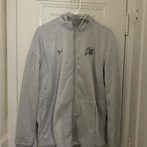 Utah Utes Under Armour Men's Light Gray Zip-Up Sweater